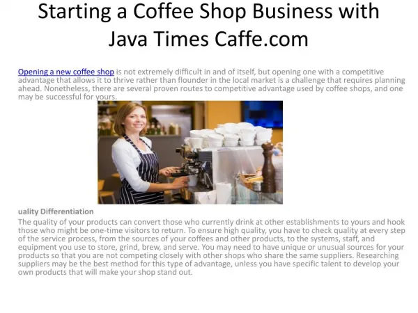 Starting a Coffee Shop Business with Java Times Caffe.com