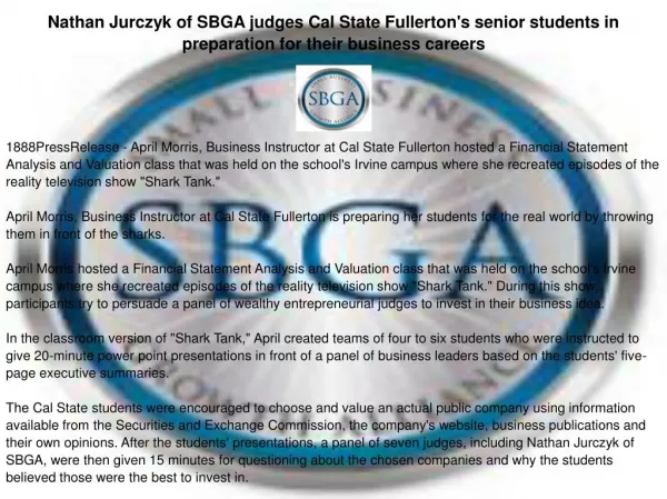 Nathan Jurczyk of SBGA judges Cal State Fullerton
