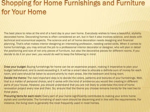 Shopping for Home Furnishings and Furniture for Your Home