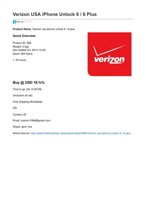 Verizon USA iPhone Unlock 6 / 6 Plus