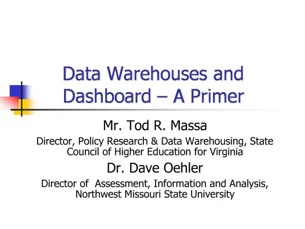 Data Warehouses and Dashboard A Primer