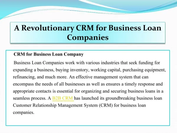 A Revolutionary CRM for Business Loan Companies