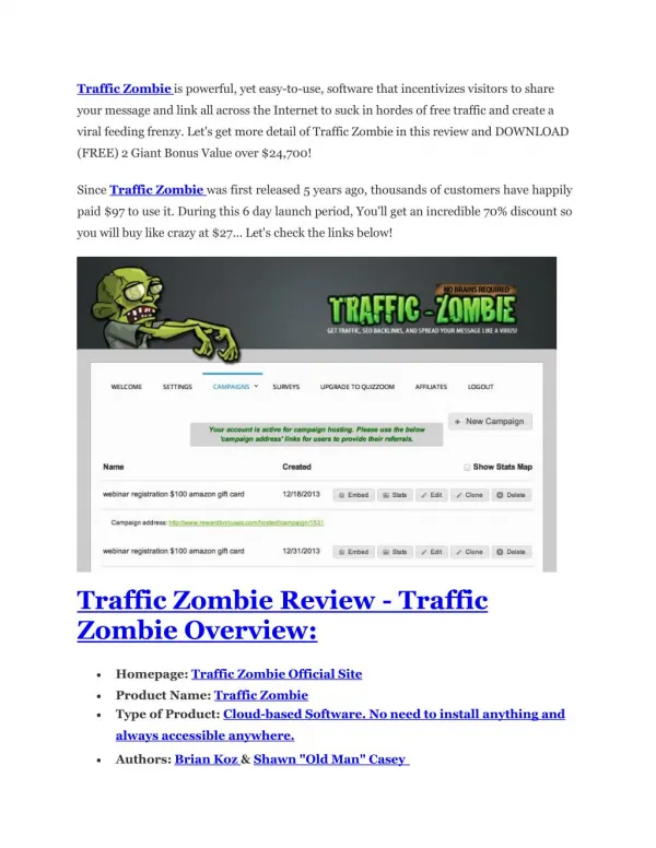 Traffic Zombie Review – MEGA $22,400 Bonus & 65% DISCOUNT