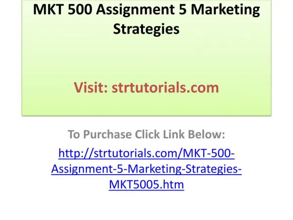 MKT 500 Assignment 5 Marketing Strategies