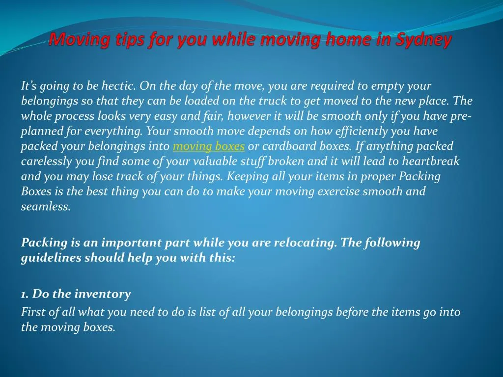 moving tips for you while moving home in sydney
