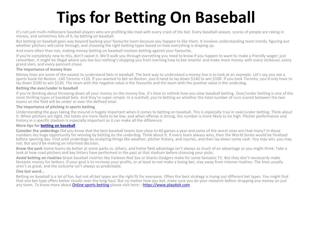 tips for betting on baseball