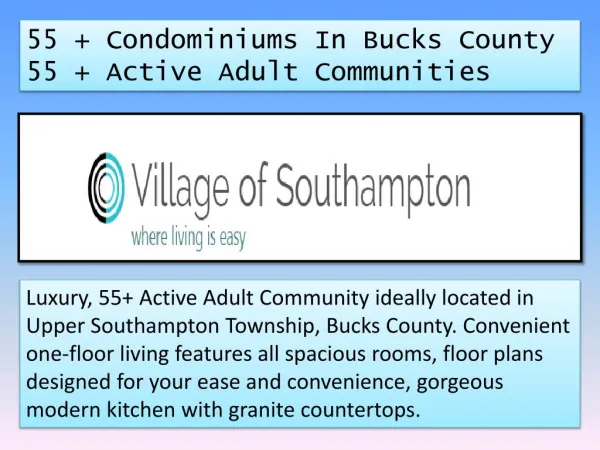 55 Condominiums In Bucks County