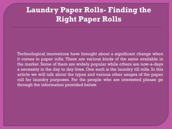 Laundry paper rolls finding the right paper rolls