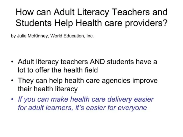 How can Adult Literacy Teachers and Students Help Health care providers