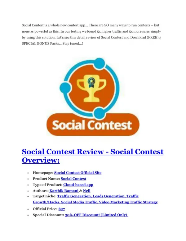 Social Contest review and (FREE) $12,700 bonuses