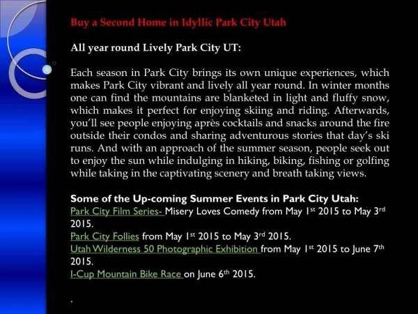 Buy a Second Home in Idyllic Park City Utah