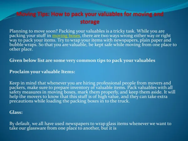 Moving Tips: How to pack your valuables for moving and stora