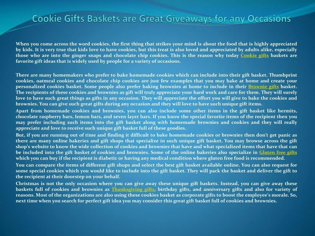 cookie gifts baskets are great giveaways for any occasions