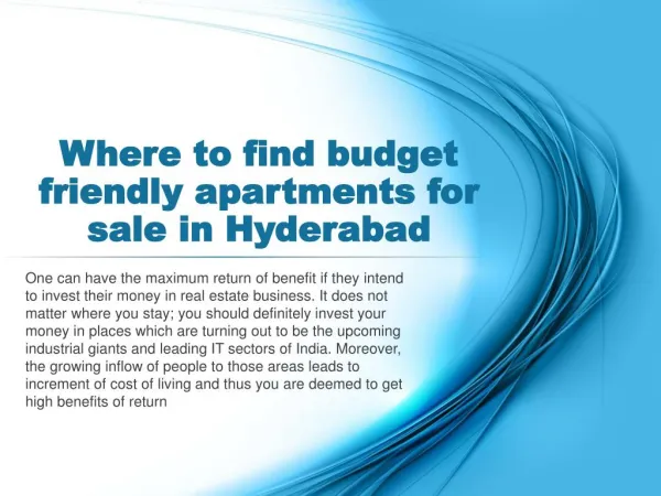 Where to find budget friendly apartments for sale in Hyderab