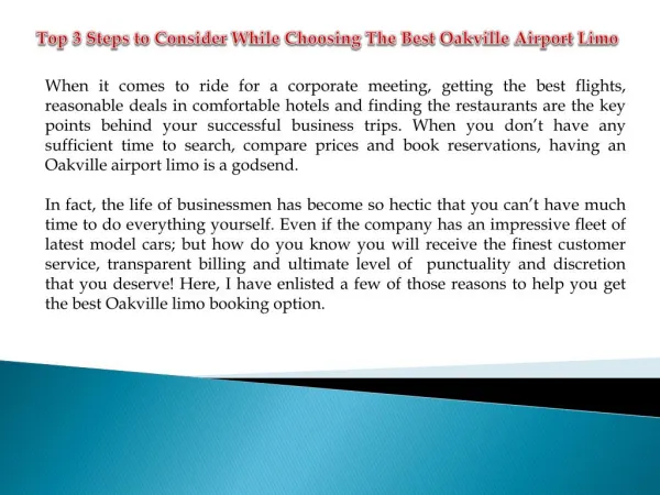 Choosing The Best Oakville Airport Limo