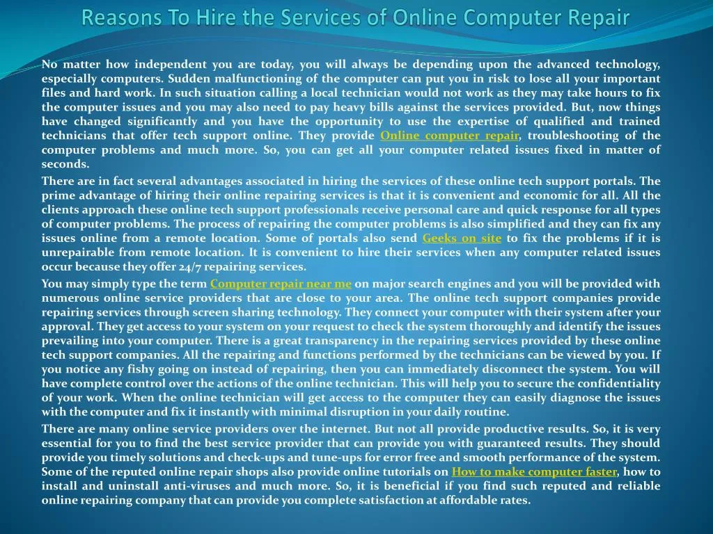 reasons to hire the services of online computer repair