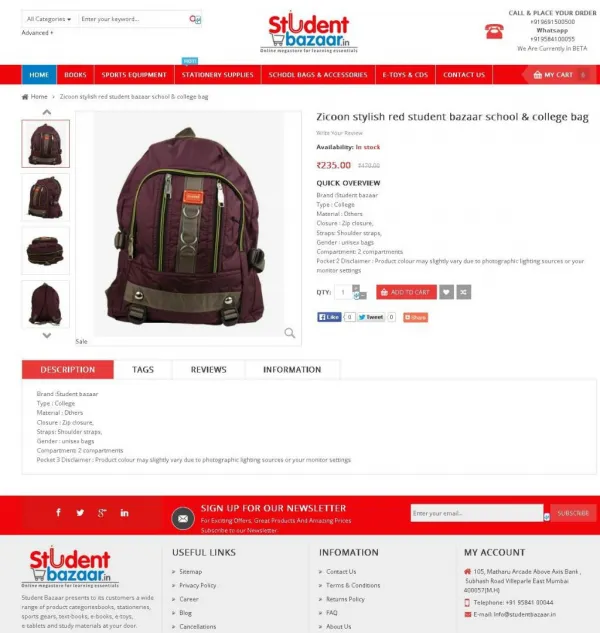 Zicoon stylish red school and college bag | Student Bazaar