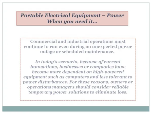 Portable Electrical Equipment – Power When you need it