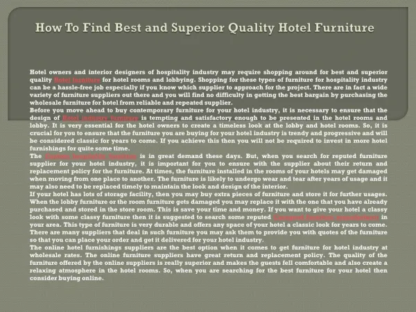 How To Find Best and Superior Quality Hotel Furniture