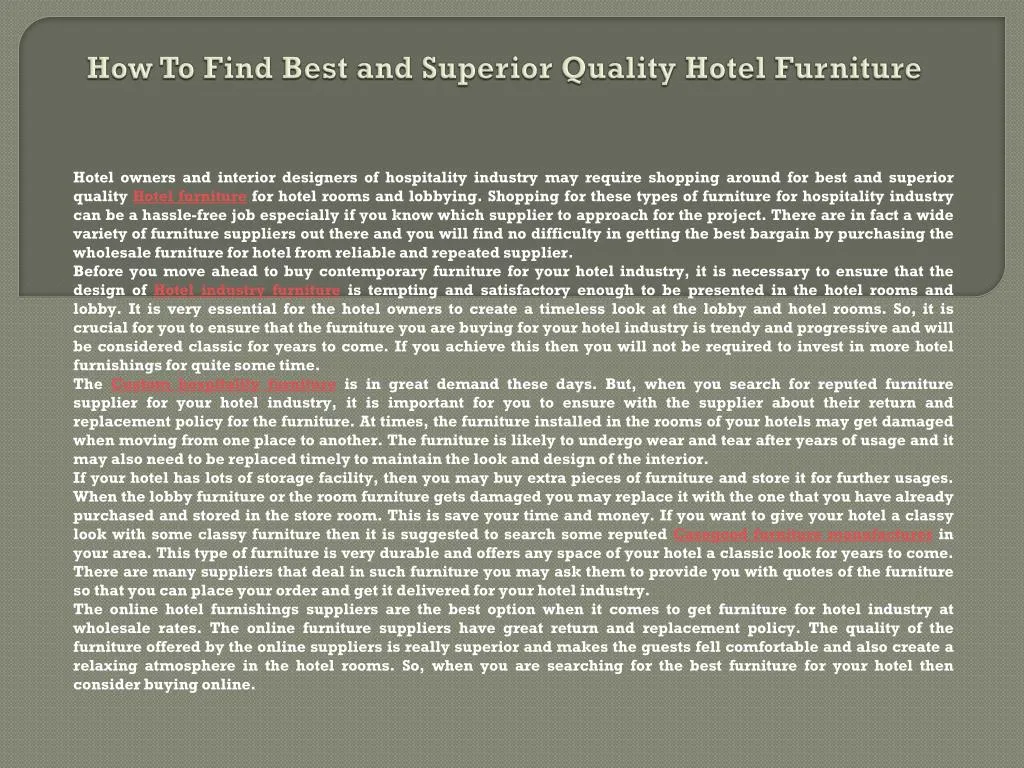 how to find best and superior quality hotel furniture