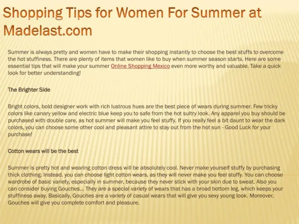 Shopping Tips for Women For Summer at Madelast.com