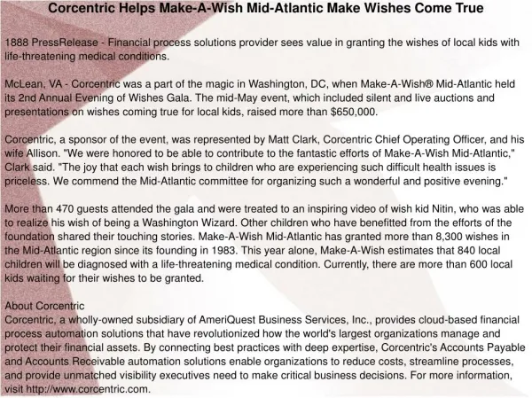 Corcentric Helps Make-A-Wish Mid-Atlantic Make Wishes
