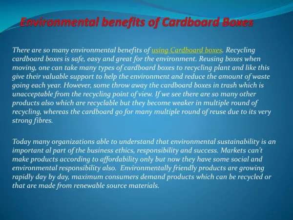 Environmental benefits of Cardboard Boxes