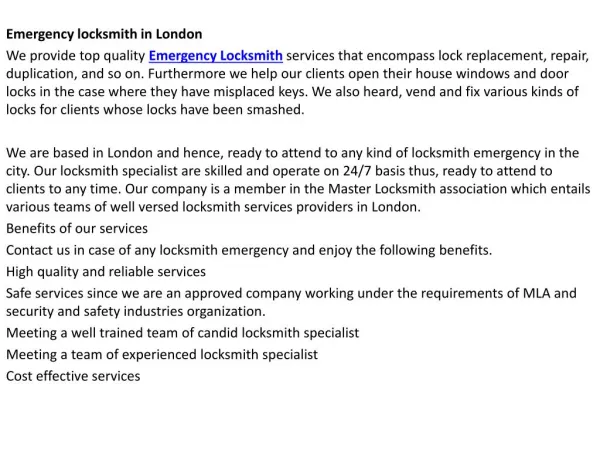 Locksmiths In London