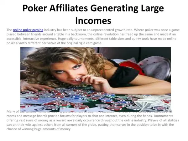 Poker Affiliates Generating Large Incomes