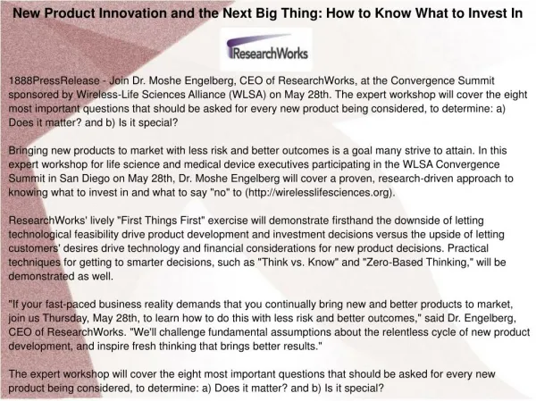 New Product Innovation and the Next Big Thing