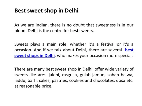 Best sweet shop in Delhi