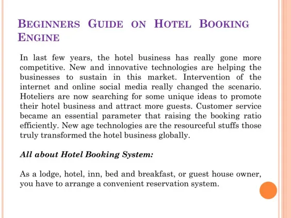 Beginners Guide on Hotel Booking Engine