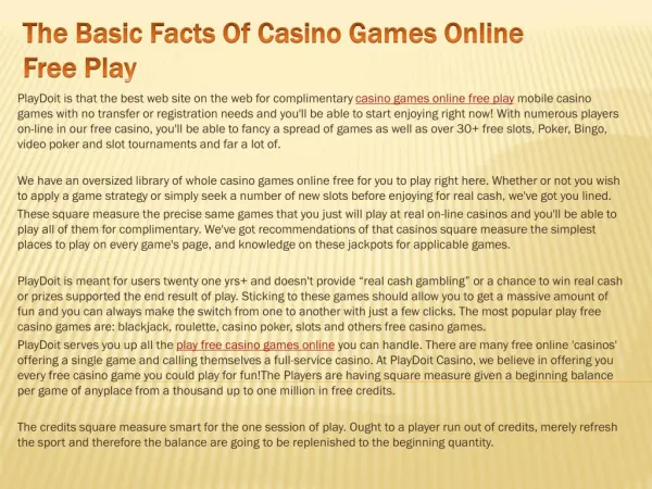 The Basic Facts Of Casino Games Online Free Play