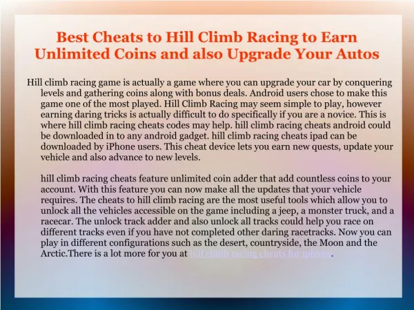 Cheats to Hill Climb Racing