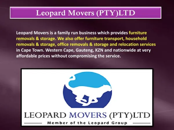 Removals Cape Town -Leopard Movers (Pty) Ltd