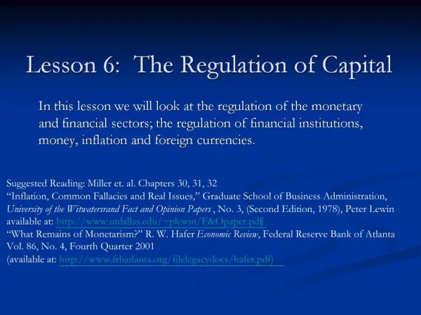 Lesson 6: The Regulation of Capital