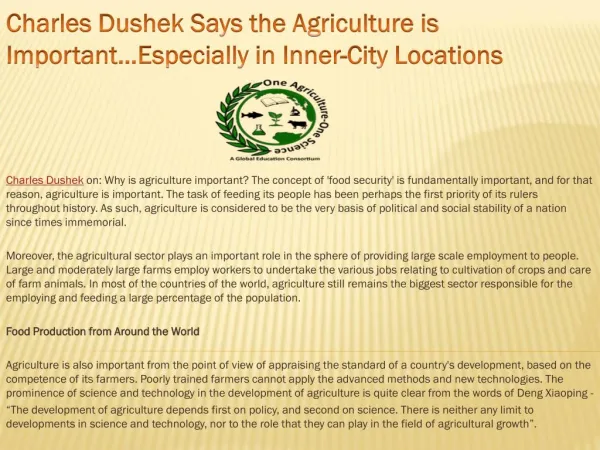 Charles Dushek Says the Agriculture is Important…Especially