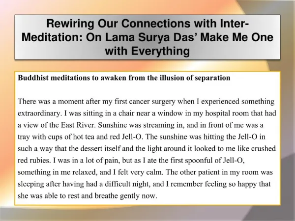 Rewiring Our Connections with Inter-Meditation: On Lama Sury