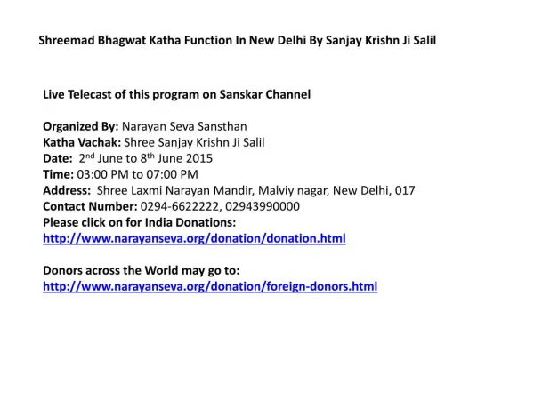 Shreemad Bhagwat Katha Function In New Delhi By Sanjay Krish