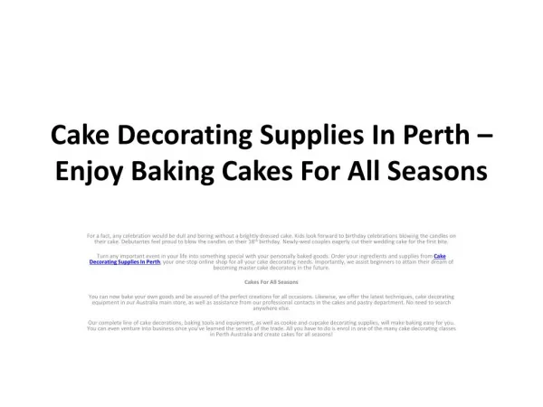 Cake Decorating Supplies In Perth – Enjoy Baking Cakes For A