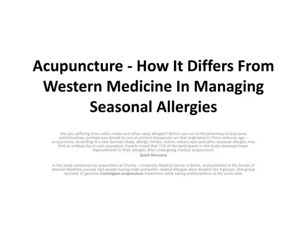 Acupuncture - How It Differs From Western Medicine In Managi