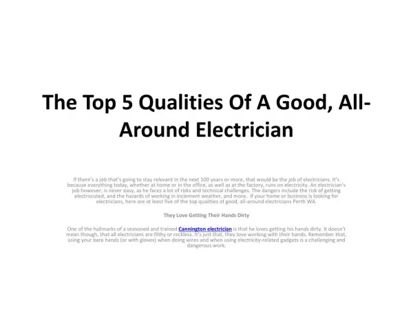 The Top 5 Qualities Of A Good, All-Around Electrician