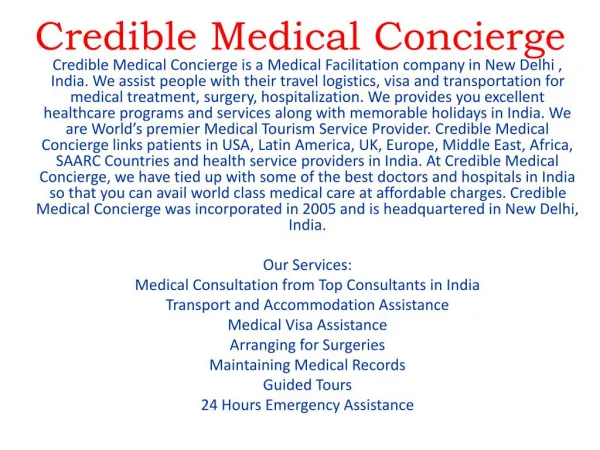 Credible Medical Concierge:Best Medical Services provider