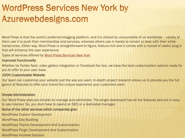 WordPress Services New York by Azurewebdesigns.com