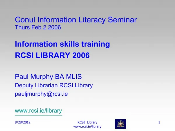 Conul Information Literacy Seminar Thurs Feb 2 2006