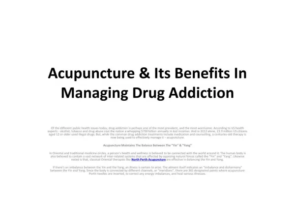 Acupuncture & Its Benefits In Managing Drug Addiction