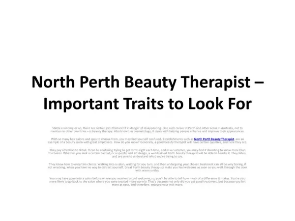 North Perth Beauty Therapist – Important Traits to Look For