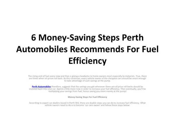6 Money-Saving Steps Perth Automobiles Recommends For Fuel E