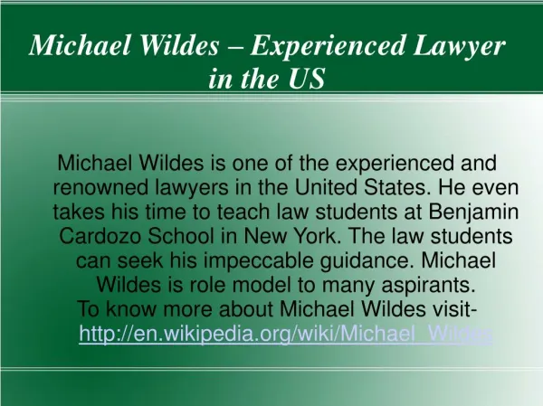 Michael Wildes – Experienced Lawyer in the US