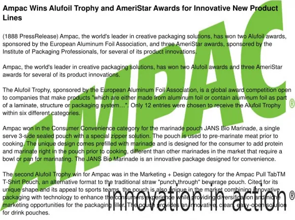 Ampac Wins Alufoil Trophy and AmeriStar Awards